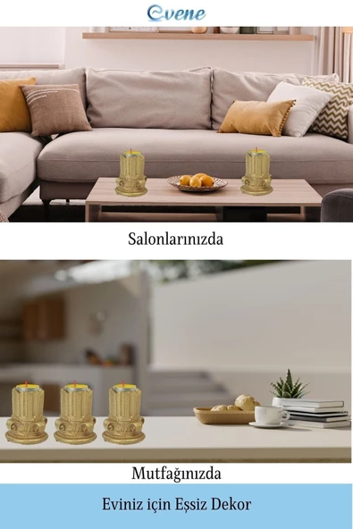 Evene Dekoratif Mumluk Tealight Mumluk Şamdan Mumluk 3 Lü Şamdan Model 39 - Resim 4