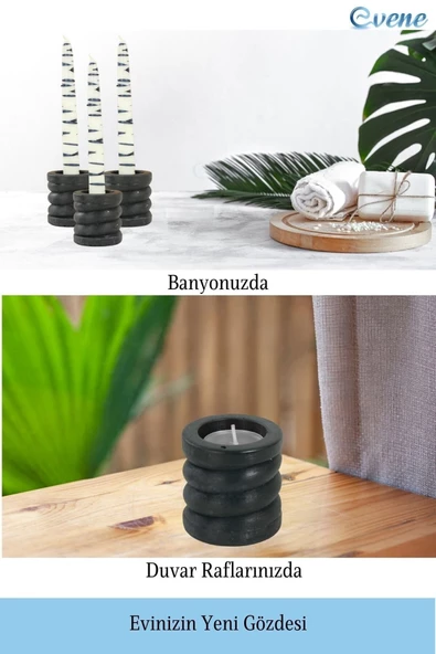 Evene Siyah Mumluk Şamdan Tealight Ve Ince Mum Uyumlu Spiral Model - 4