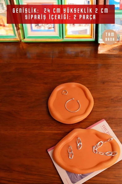 tambana Turuncu Sunumluk Takı Tabağı Dekoratif Tepsi Obje Seti 2 Parça Model 1002 - Resim 3