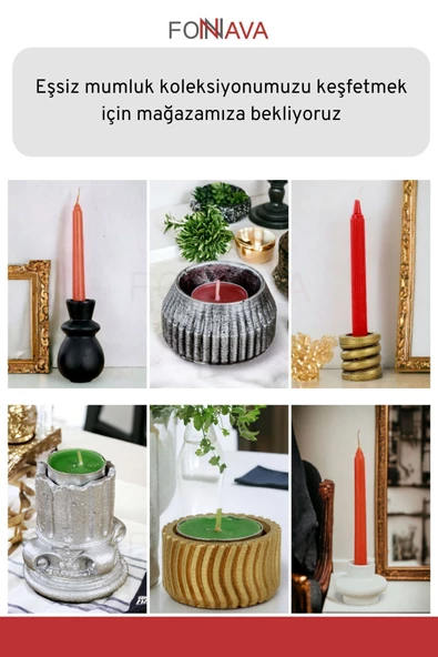 Fonnava Şamdan Mumluk Dekoratif Mumluk Tealight Mumluk Altın Eskitme Renk Model 45 - 6