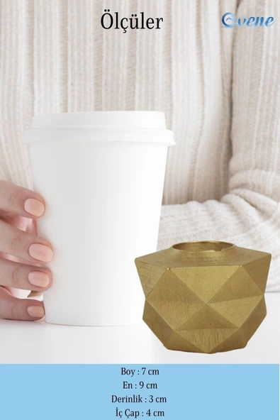 Evene Altın Mumluk Şamdan Tealight Ve Ince Mum Uyumlu Prizma Model - Resim 2