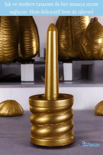 Evene Altın Mumluk Şamdan Tealight Ve Ince Mum Uyumlu Spiral Model - Resim 3