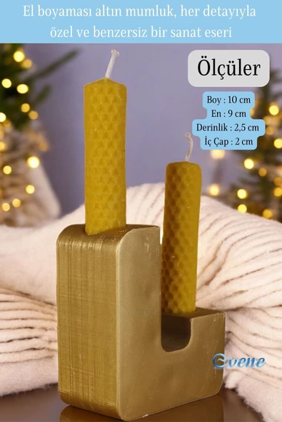 Evene Mumluk Şamdan Ince Mum Uyumlu Altın Renk Model 12 - 2