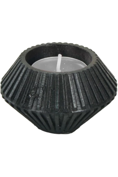 Evene Siyah Mumluk Şamdan Tealight Mum Uyumlu Elmas Çizgili Model