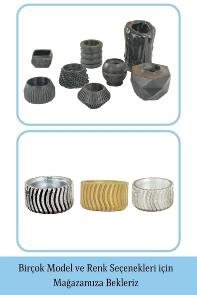 Evene Dekoratif Mumluk Tealight Mumluk Şamdan Mumluk 3 Lü Şamdan Model 26 - Resim 6