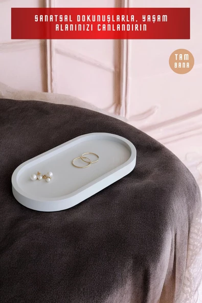 tambana Sunumluk Takı Tabağı Dekoratif Tepsi Obje Seti 3 Parça Model 21 - Resim 2