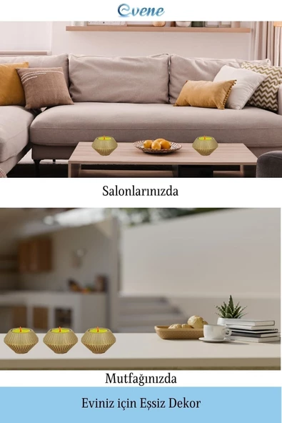 Evene Altın Mumluk Şamdan Tealight Mum Uyumlu Elmas Çizgili Model - 3