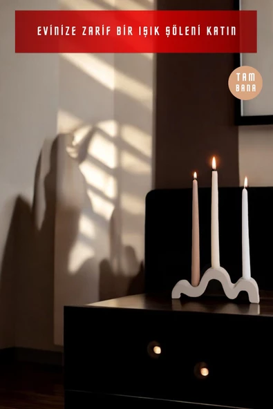 tambana Dekoratif Mumluk Şamdan El Yapımı Açık Gri Model 13 - Resim 2