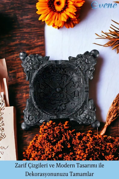 Evene Küllük Siyah Kül Tablası Dekoratif Küllük 4 Adet Model 6 - Resim 4