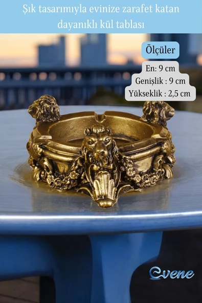 Evene Küllük Altın Eskitme Kül Tablası Dekoratif Küllük Model 7 - Resim 2