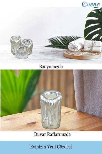 Evene Dekoratif Mumluk Tealight Mumluk Şamdan Mumluk 3 Lü Şamdan Model 43 - Resim 5