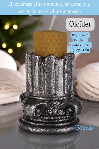 Evene Gümüş Eskitme Mumluk Şamdan Tealight Mum Uyumlu Tarihi Sütun Model - 2