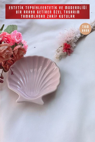 tambana Pembe Sunumluk Takı Tabağı Dekoratif Tepsi Obje Seti 2 Parça Model 1003 - Resim 4