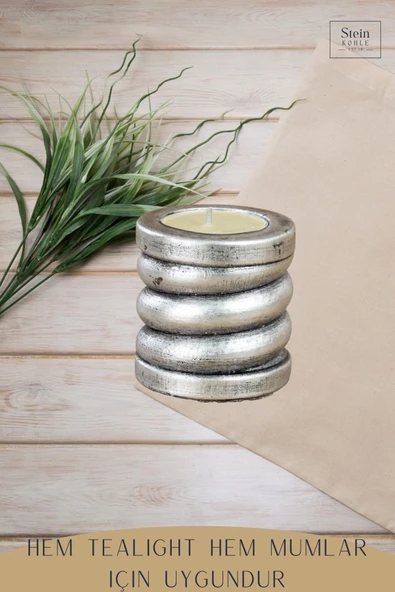 Stein Kohle Şamdanlık Dekoratif Şamdan Mumluk Tealight Mumluk Model 27 - 7