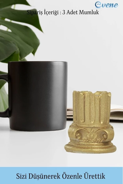 Evene Dekoratif Mumluk Tealight Mumluk Şamdan Mumluk 3 Lü Şamdan Model 39 - Resim 3