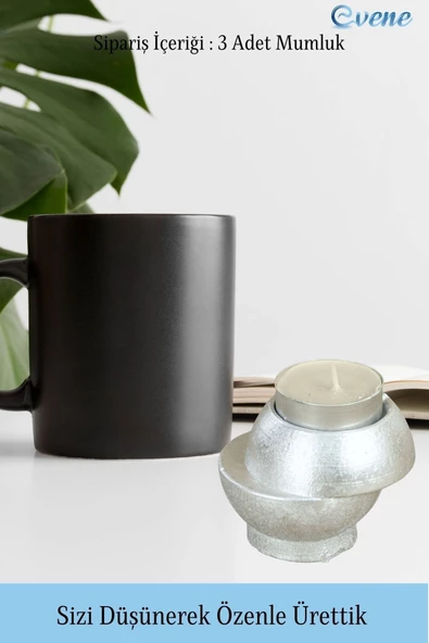 Evene Dekoratif Mumluk Tealight Mumluk Şamdan Mumluk 3 Lü Şamdan Model 25 - Resim 3