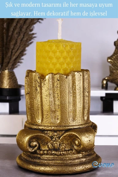 Evene Altın Eskitme Mumluk Şamdan Tealight Mum Uyumlu Tarihi Sütun Model - 3
