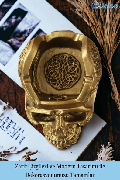 Evene Küllük Altın Eskitme Kül Tablası Dekoratif Küllük 2 Adet Model 8 - Resim 4