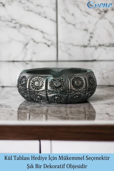 Evene Küllük Gümüş Eskitme Kül Tablası Dekoratif Küllük 4 Adet Model 4 - Resim 3