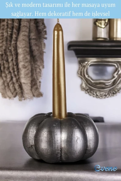 Evene Gümüş Eskitme Mumluk Şamdan Tealight Ve Ince Mum Uyumlu Kabak Model - 3
