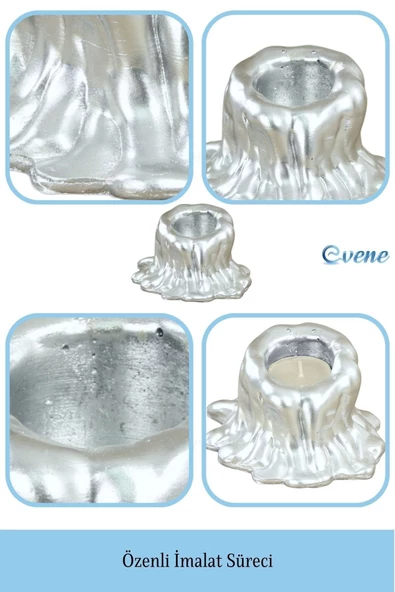 Evene Gümüş Mumluk Şamdan Tealight Mum Uyumlu Küçük Erimiş Mum Model - 7
