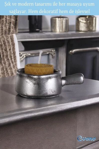 Evene Mumluk Şamdan Ince Mum Uyumlu Gümüş Eskitme Renk Model 24 - Resim 3