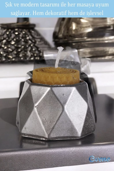 Evene Mumluk Şamdan Ince Mum Uyumlu Gümüş Eskitme Renk Model 45 - Resim 3