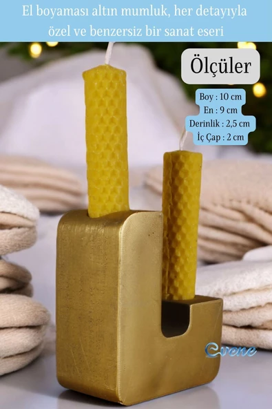 Evene Mumluk Şamdan Ince Mum Uyumlu Altın Eskitme Renk Model 12 - Resim 2