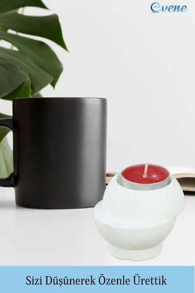 Evene Beyaz Mumluk Şamdan Tealight Ve Ince Mum Uyumlu Kesik Model - 5