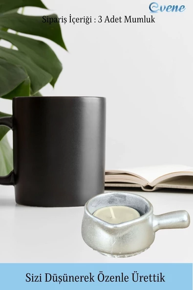 Evene Dekoratif Mumluk Tealight Mumluk Şamdan Mumluk 3 Lü Şamdan Model 24 - Resim 3