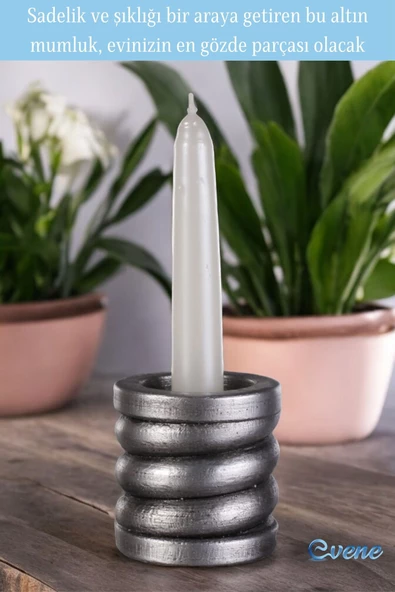 Evene Gümüş Eskitme Mumluk Şamdan Tealight Ve Ince Mum Uyumlu Spiral Model - 4