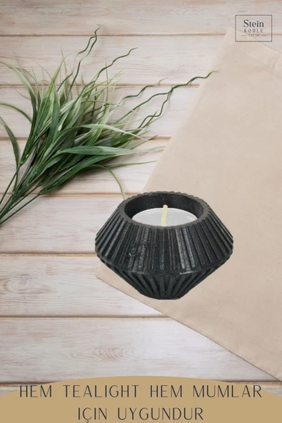 Stein Kohle Şamdanlık Dekoratif Şamdan Mumluk Tealight Mumluk Model 37 - 7