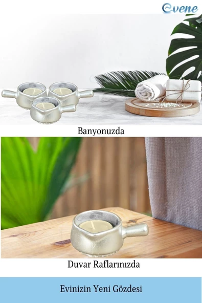 Evene Dekoratif Mumluk Tealight Mumluk Şamdan Mumluk 3 Lü Şamdan Model 24 - Resim 5