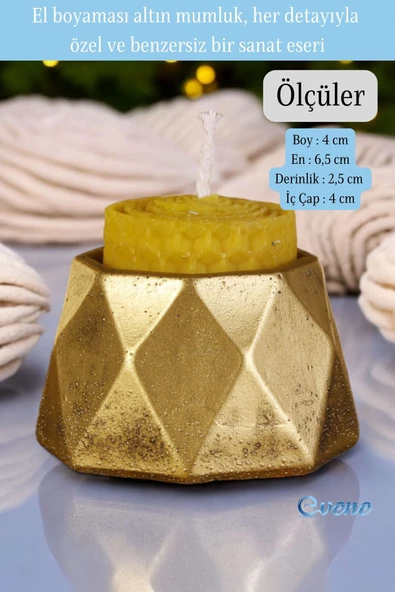 Evene Mumluk Şamdan Ince Mum Uyumlu Altın Eskitme Renk Model 45 - Resim 2