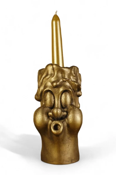 Evene Mumluk Şamdan Ince Mum Uyumlu Altın Eskitme Renk Model 3 ürün görseli 1