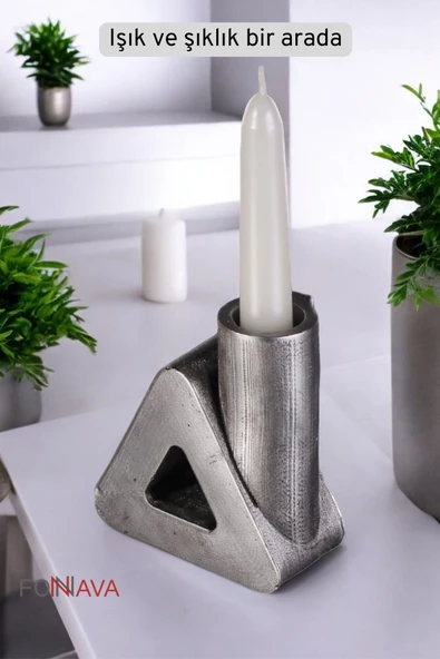Fonnava Şamdan Mumluk Dekoratif Mumluk Tealight Mumluk Gümüş Eskitme Renk Model 6 - Resim 3