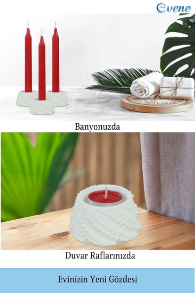 Evene Beyaz Mumluk Şamdan Tealight Ve Ince Mum Uyumlu Ejderha Yumurtası Model - Resim 4
