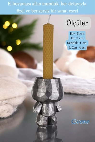 Evene Mumluk Şamdan Ince Mum Uyumlu Gümüş Eskitme Renk Model 5 - Resim 2