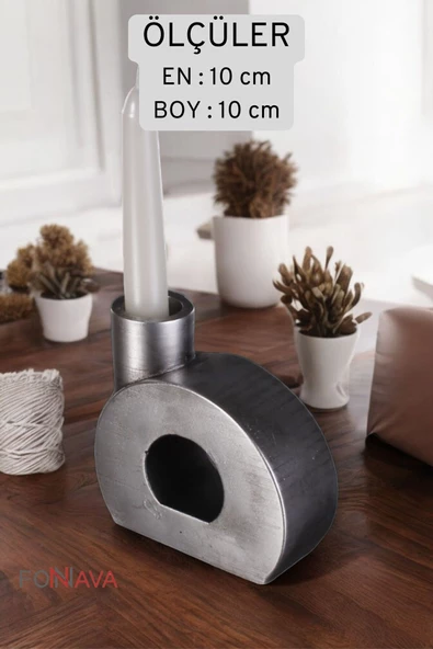 Fonnava Şamdan Mumluk Dekoratif Mumluk Tealight Mumluk Gümüş Eskitme Renk Model 9 - Resim 4