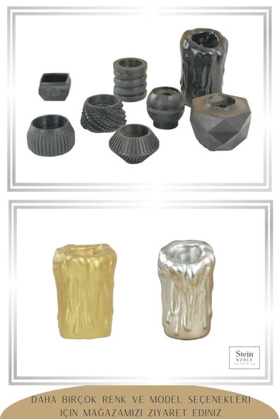 Stein Kohle Şamdanlık Dekoratif Şamdan Mumluk Tealight Mumluk Model 29 - 5