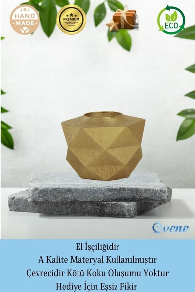 Evene Altın Mumluk Şamdan Tealight Ve Ince Mum Uyumlu Prizma Model - Resim 8