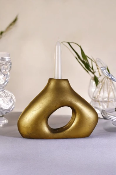 Fonnava Şamdan Mumluk Dekoratif Mumluk Tealight Mumluk Altın Eskitme Renk Model 46