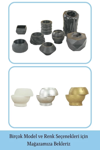 Evene Siyah Mumluk Şamdan Tealight Ve Ince Mum Uyumlu Kesik Model - 6