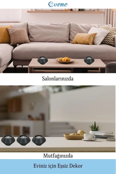 Evene Siyah Mumluk Şamdan Tealight Mum Uyumlu Elmas Çizgili Model - 3