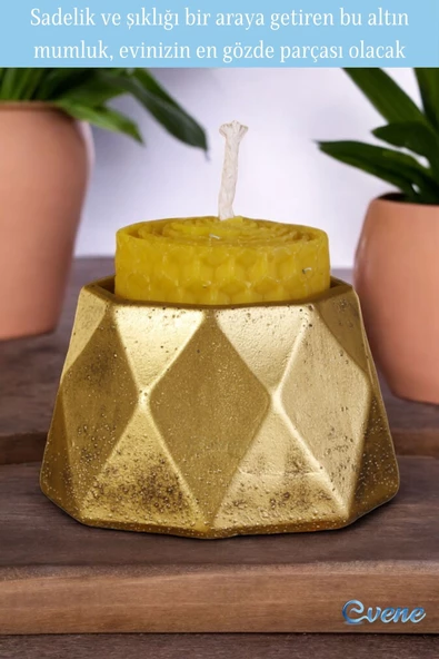 Evene Mumluk Şamdan Ince Mum Uyumlu Altın Eskitme Renk Model 45 - Resim 4
