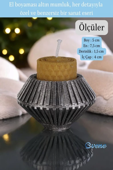 Evene Gümüş Eskitme Mumluk Şamdan Tealight Mum Uyumlu Elmas Çizgili Model - Resim 2