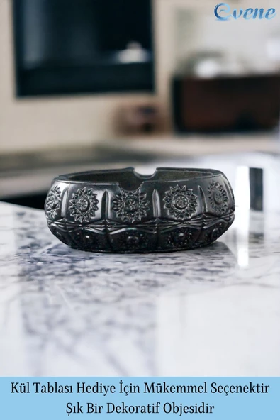 Evene Küllük Siyah Kül Tablası Dekoratif Küllük 4 Adet Model 4 - Resim 3