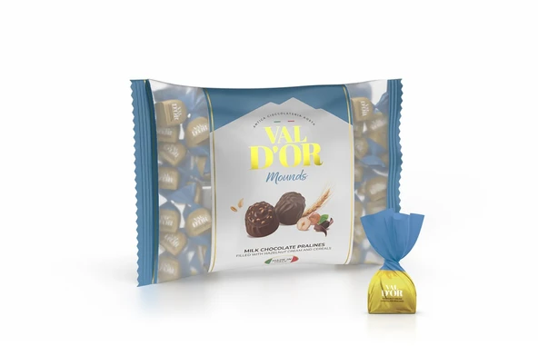 Val D’or Tahıl Patlaklı Fındıklı Krema Dolgulu  Mounds Çikolata 1000 Gr. (1 Mavi Poşet) - 1