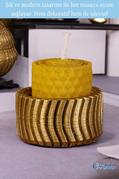 Evene Altın Mumluk Şamdan Tealight Mum Uyumlu Tekerlek Model - 3