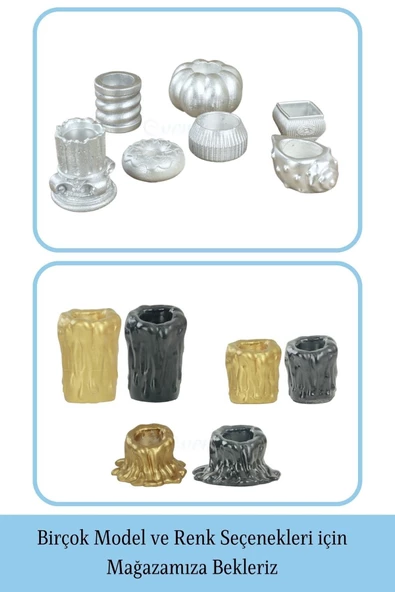 Evene Dekoratif Mumluk Tealight Mumluk Şamdan Mumluk 3 Lü Şamdan Model 43 - Resim 6